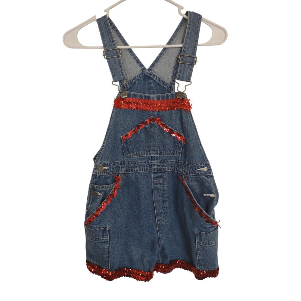 Vintage Girl's Sonoma‎ Denim Shortalls DIY Sequins 10/12 Jazz Fourth of July
